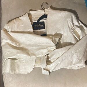 Ashley Stewart Women's Ivory Leather-Like Cropped Jacket